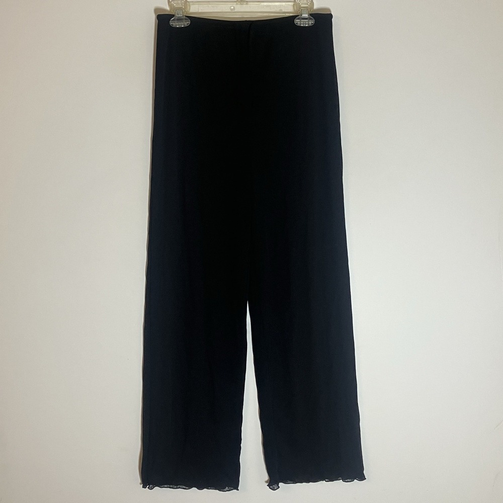 Kathy Ireland Pants Womens Small Black Wide Lettuce Edge Draw String Y2K Mesh S